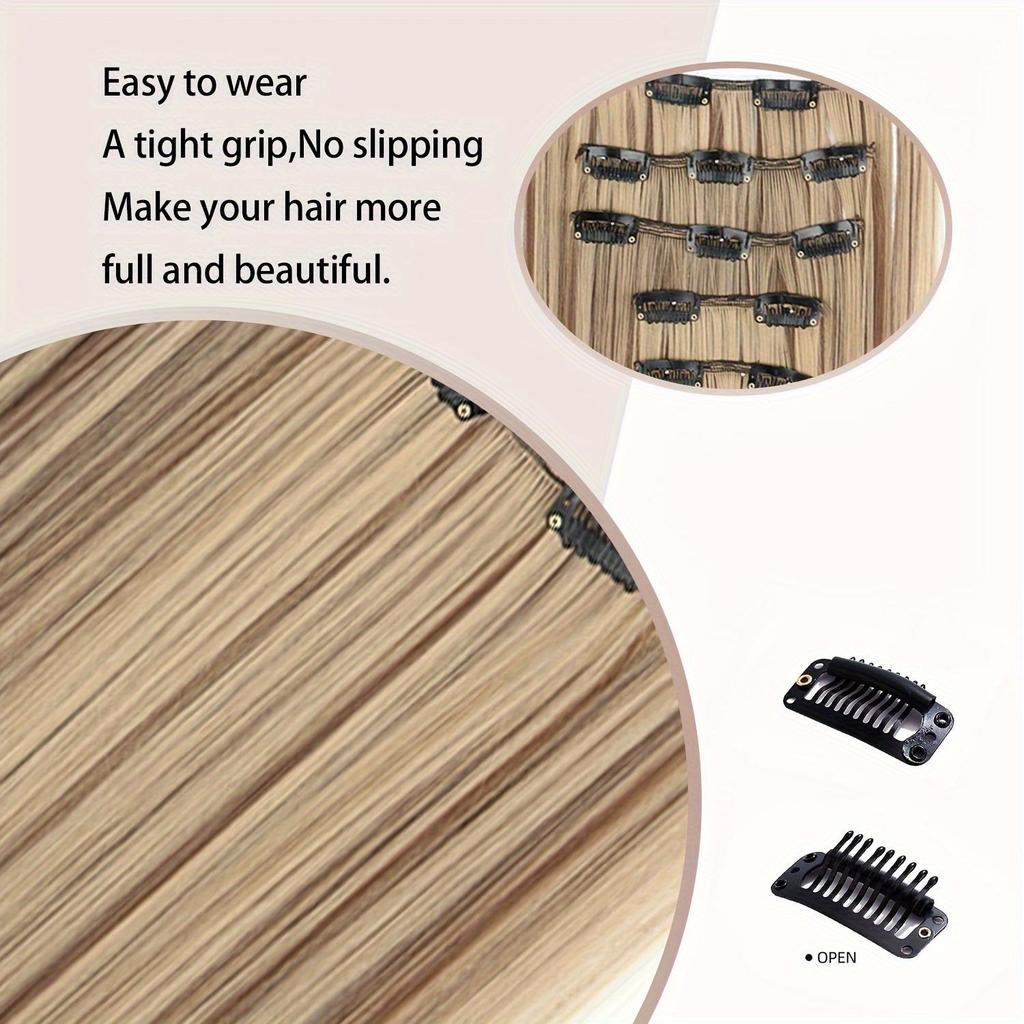 6PCS Clip in Hair Extensions 24" Straight Long Synthetic Hairpieces for Women Daily Party Halloween Black Brown