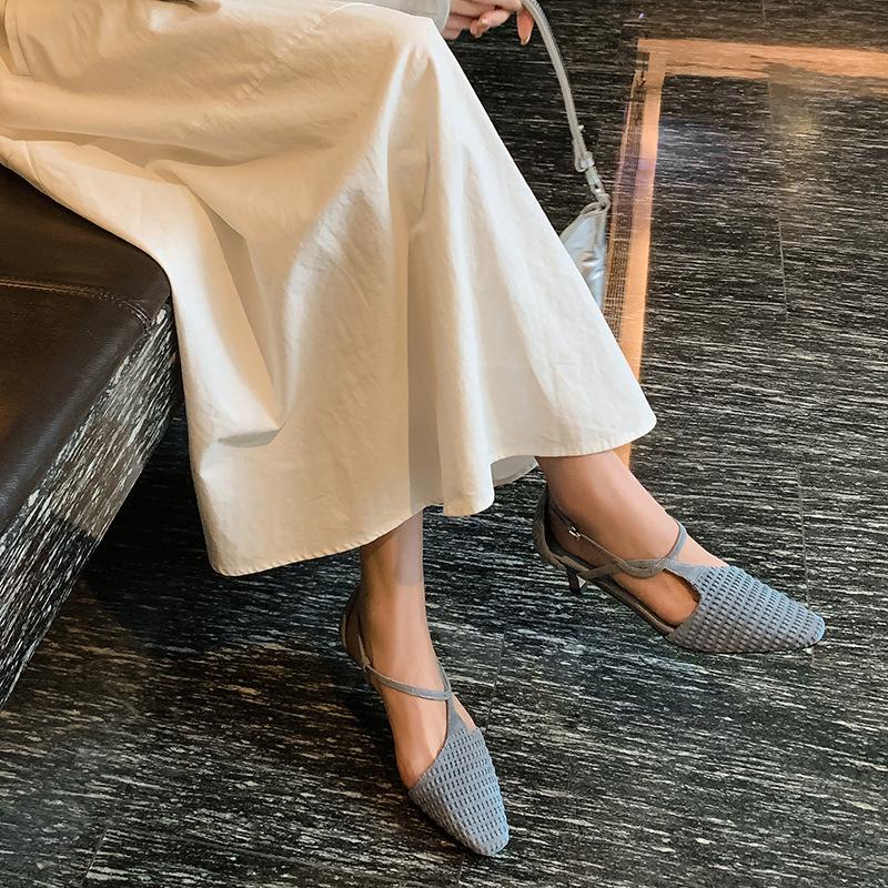 Square Head Thin Heel Side Air Medium Heel Sexy Rear Empty Leather Bag Head Sandals Spring 2025 New Fashion Women's Shoes