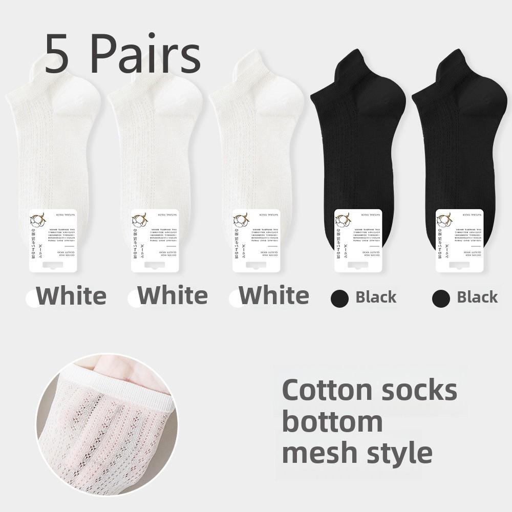 5 Pairs Women's Spring and Summer Boneless Ear Lifting Thin Sweat Non-slip Non-shedding Boat Socks