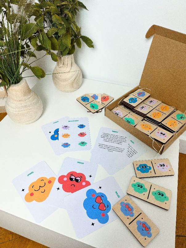 Wooden picture domino game for children with educational cards - Emotions
