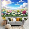 2D Spring Nature Backdrop, Colorful Daisy Flower Field with Sunny Sky Background