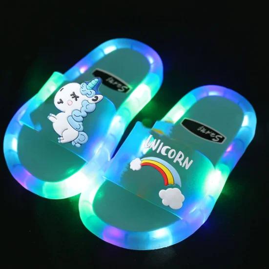 Pantofole per bambini, ragazzi, ragazze, cartoni animati, unicorno, animali, stampe, scarpe, illuminate, alla moda, scarpe carine, bagno, pantofole per bambini