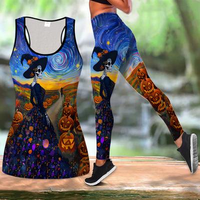Halloween Print Yoga-Outfit für Damen Mode Trainingsleggings Fitness Sport Freizeit Yoga-Set Sportanzug