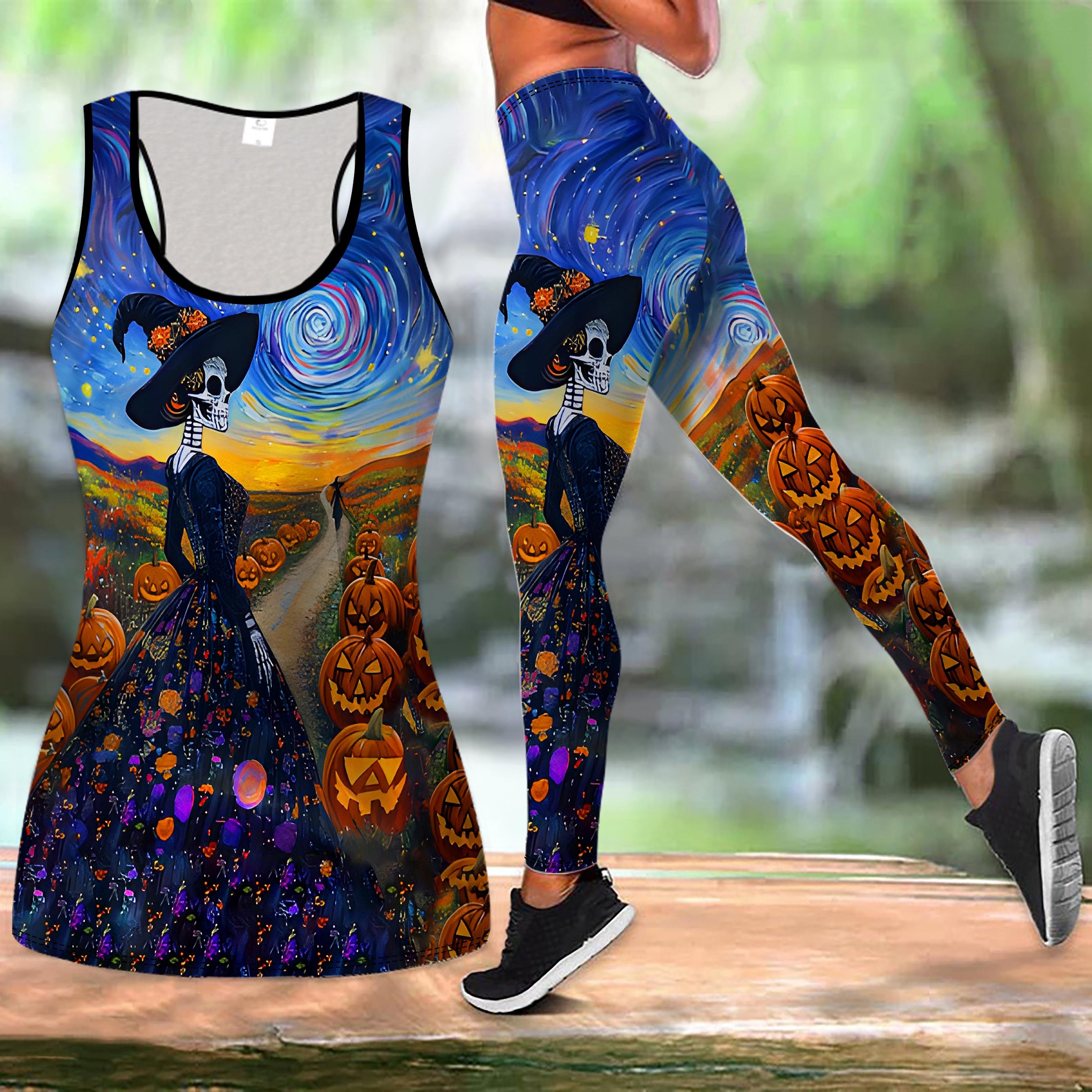 

Halloween Print Yoga Outfit for Women Fashion Workout Leggings Fitness Sports Casual Yoga Set Sports Suit XXL синій