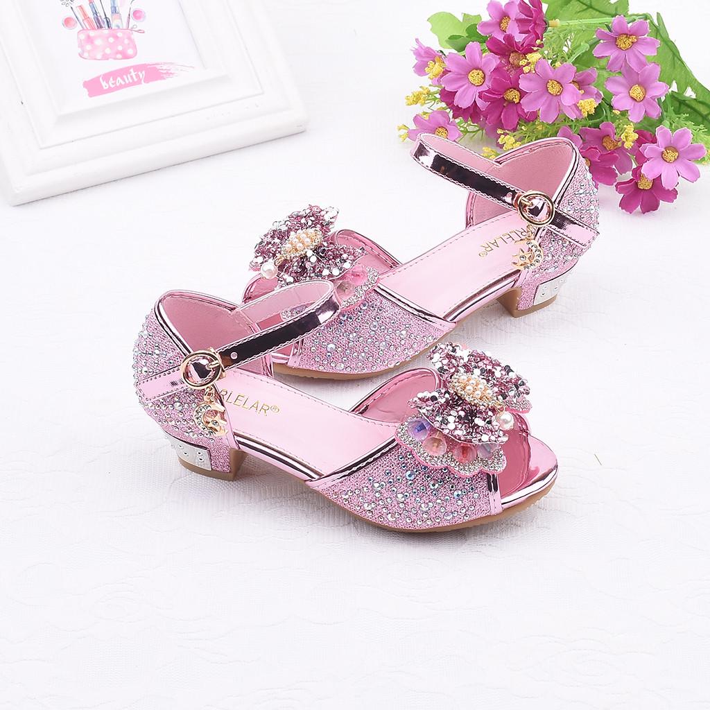 Småbarn Barn Jenter Perle Sommerfuglknute Crystal Single Princess Shoes Sandaler