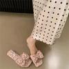Fashion Women's Fashion Slippers Square Toe Butterfly-knot Flat Sole Women's Shoes Dress Outdoor Korean Style Summer Zapatillas De Mujer