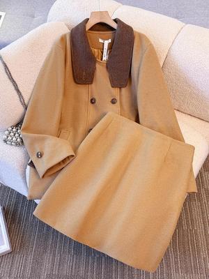 Plus Size Women's Korean Winter Woolen Coat Skirt Set (130-350 Jin)