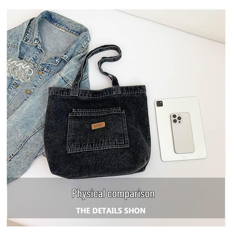 Korean Style Versatile Denim Tote & Crossbody Bag - 2025, Large Capacity Women's Casual Commuter Trend.