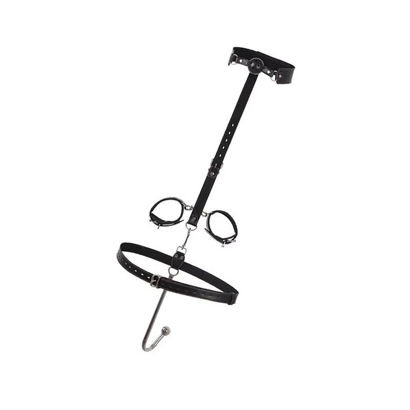 Bdsm Collar Mouth Plug Anal Hook Bondage Kit Flirt Adults Games Sex Handcuffs Anal Hook Adjustable Size Leather Metal Buttplug