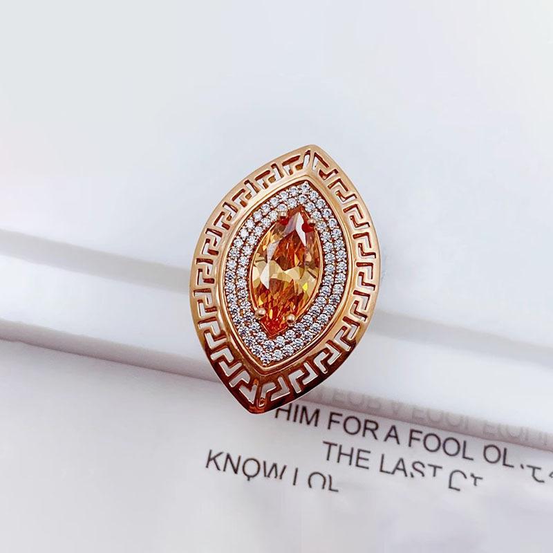 

Russian Purple Gold Hollow Rhombus Ring Luxury Atmospheric Rose Gold Orange Gemstone Ring Jewelry open and adjustable