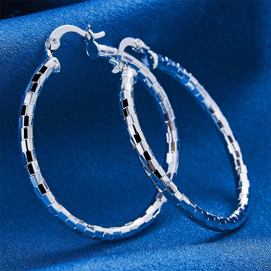 1 Pair of 925 Sterling Silver 40mm Exquisite Round Hoop Earrings for Women Jewelry Fashion Party Gift Accessories
