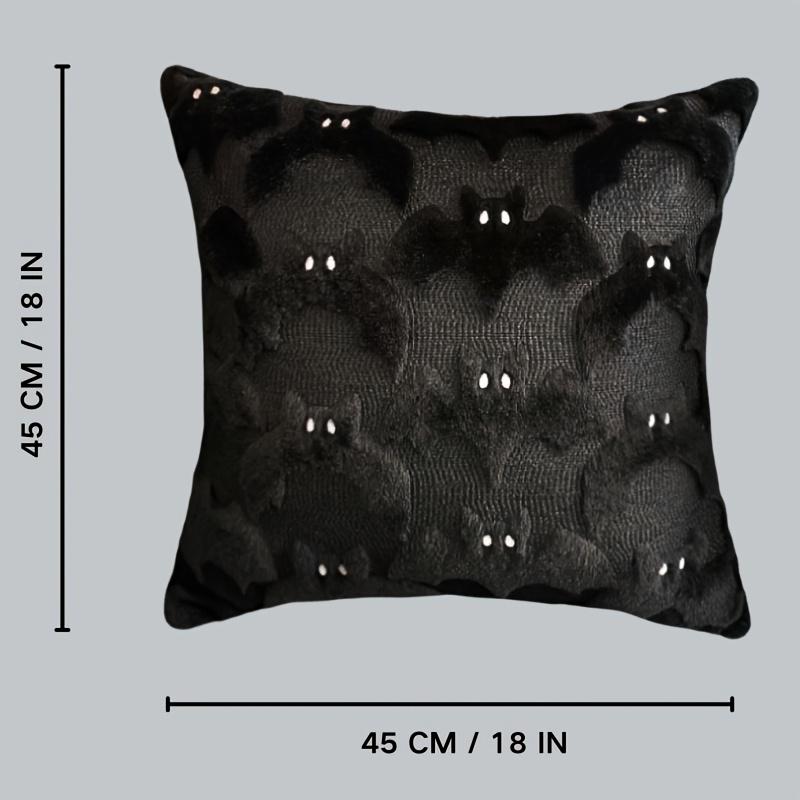 1pc 3D Black Bat Plush Throw Pillow Cover, Gothic Dark Spooky Witch Halloween Decorative Cushion Cover, No Pillow Core