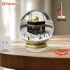 2D Flat, 2D Flat Rotating Mecca Earth Snow Globe- 360 ° All-round Display Acrylic Three-Dimensional, Golden Stand, Indoor