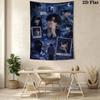 Cute Purple Star Moon Portrait Tapestry, Sweet Cartoon Cloud Decor Wall Hanging for Teen Girl Bedroom