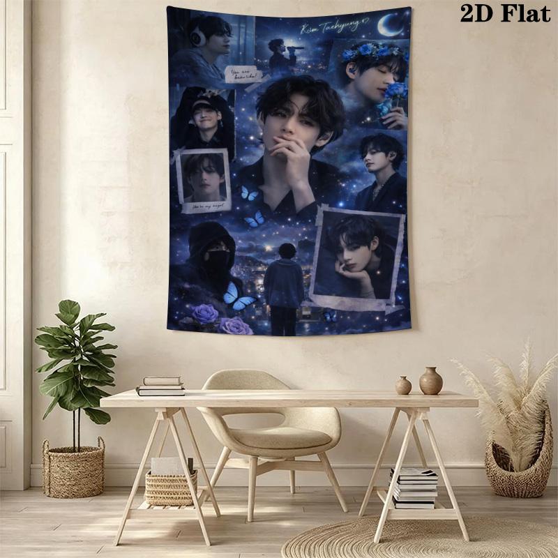 Cute Purple Star Moon Portrait Tapestry, Sweet Cartoon Cloud Decor Wall Hanging for Teen Girl Bedroom
