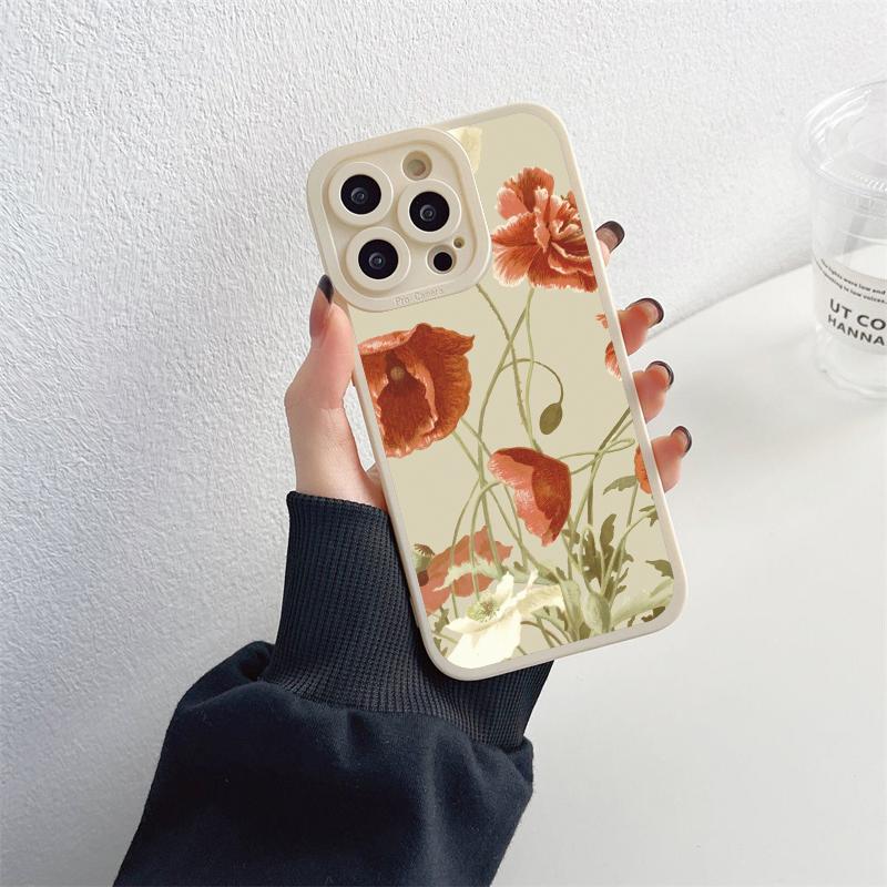 Retro Flowers Phone Case For iPhone 14 13 12 11 Pro Max for iPhone 7 8 Plus SE 2020 XR XS X Case Soft Floral Shell Back Covers