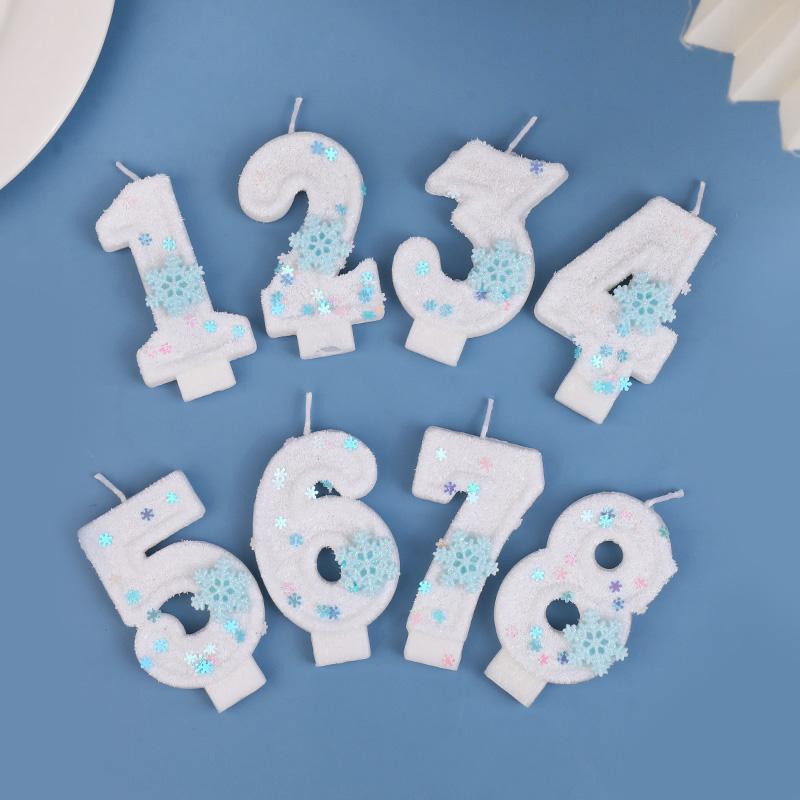 Glitter Snowflake White Number Cake Candles Kids Girl Frozen Birthday Party 0-9 Number Cake Topper Decoration Supplies Christmas