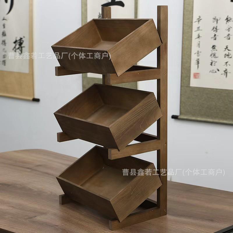 Wooden Storage Shelf Multi-Tier Organizer Living Room Kitchen Dining Area Natural Solid Wood Display Rack
