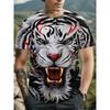 Men's Angry Tiger 3D Printed T-Shirt Casual Short Sleeve Crewneck Top Cool Roaring Wild Animal Graphic Tee Trendy Streetwear Summer Fashion Clothes