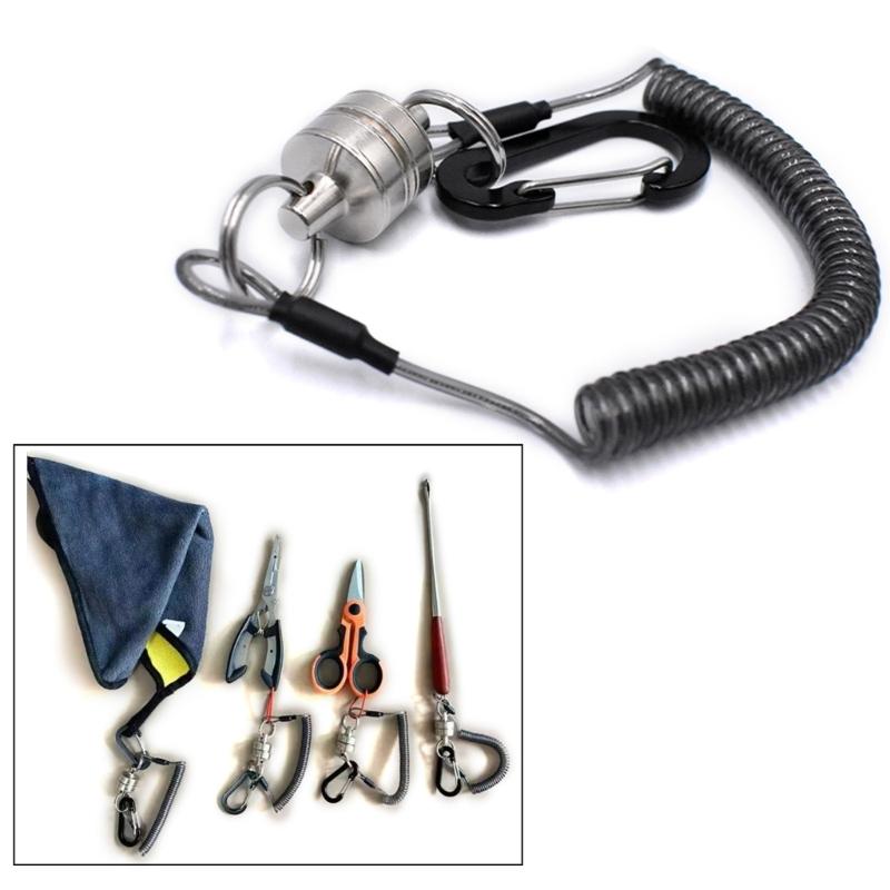 Fly Fishing Magnetic Net Release Holder Keeper with Coiled Lanyard Strong Magnet Carabine Fast Buckle Anti-Drop Rope