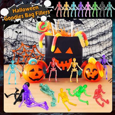 10/20/30Pcs Halloween Esqueleto Stretch Toy Ansiedade Stress Relief Portátil Macio TPR Alta Elástico Colorido Esqueleto Brinquedo Festa Favores Suprimentos