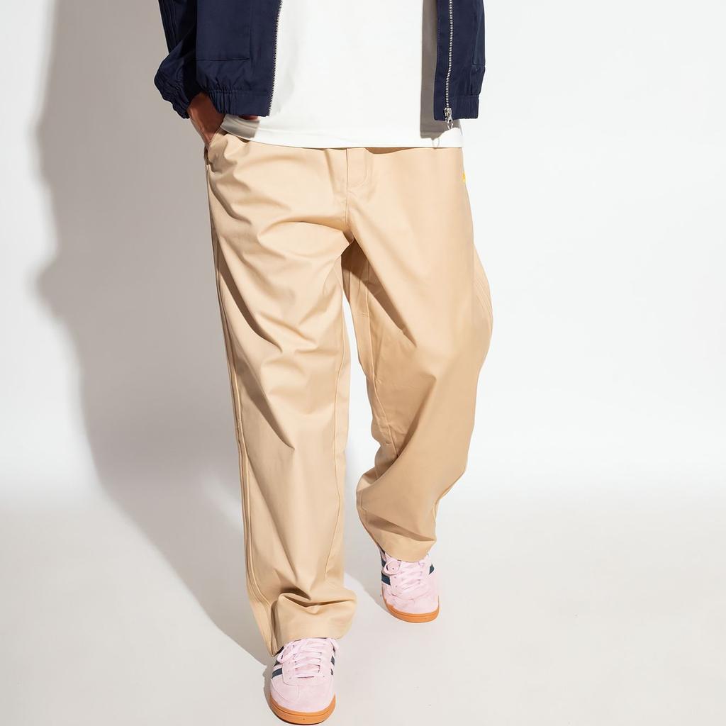 Adidas Originals Logo Print Mid-Rise Elastic Waist Straight Leg Solid Color Casual Pants Men Bottoms Phantom-Beige IR7584
