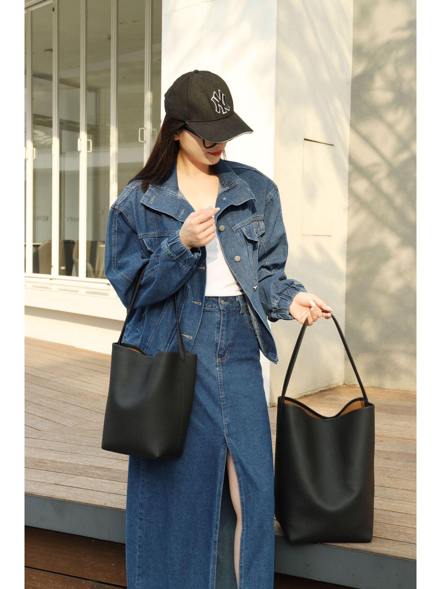 

Женская сумка-тоут и сумка-мессенджер из натуральной кожи большой вместимости 17cm x 15cm x 27cm чёрный