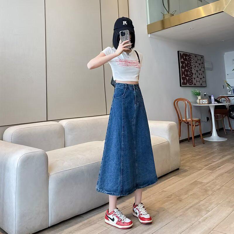

Women s Retro High-Waisted A-Line Denim Skirt - Mid-Length, Plus Size, Big Flare for Spring & Autumn 2026 XL синій