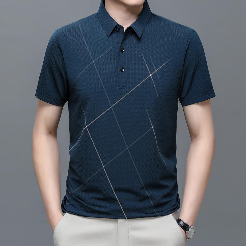 

Ice Silk Polo Shirt Men S Short-Sleeved Lapel T-Shirt Medium And Green Business Casual High Elastic Upper Clothes 4XL
