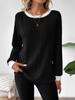 2024 Autumn/Winter Ribbed Crew Neck Long Sleeve Sweater - Solid Color, Warm, Faux 2-Piece Design