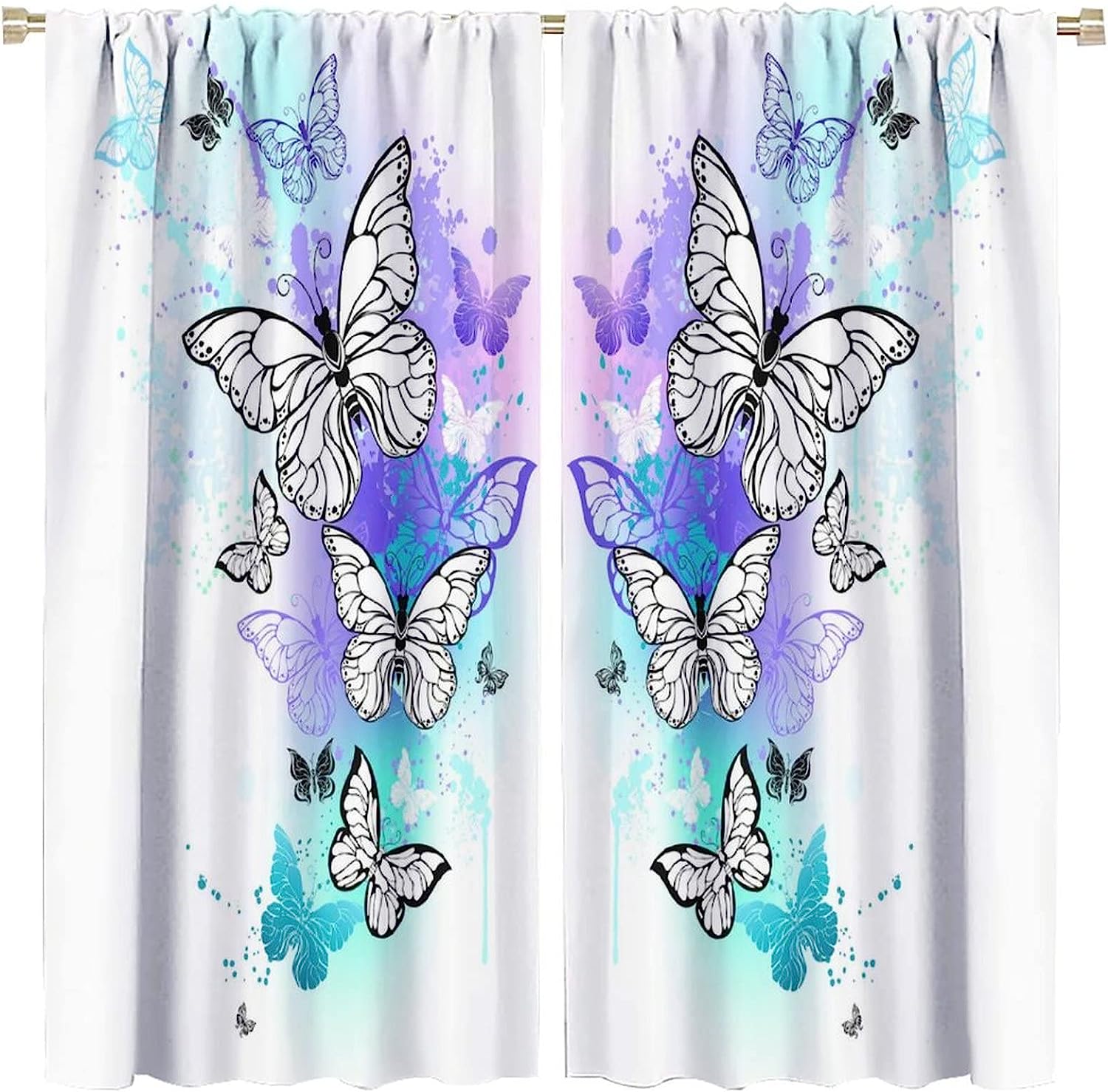 

Шторы с принтом «Бабочки и цветы» для гостиной, длинные шторы для окон, готовые шторы для спальни для девочки, красные и синие 100W160H(CM)40x63in&Grommet Top