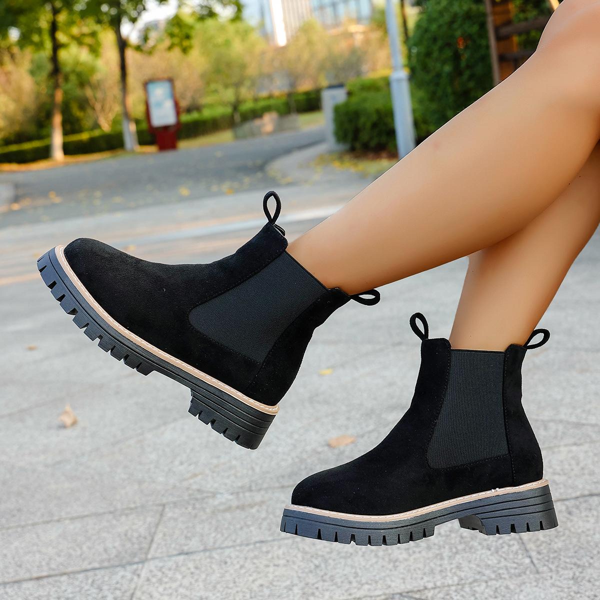 

Women Ankle Boots Large Size One Kick Square Heel Round Toe Daily Shoes Women Short Boots Leisure Bo 42 чёрный