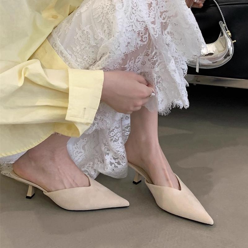 Fashion SUOJIALUN 2025 New Brand Women Slipper Fashion Pointed Toe Slip On Ladies Elegant Mules Shoes Thin High Heel Dress Sandal Pumps