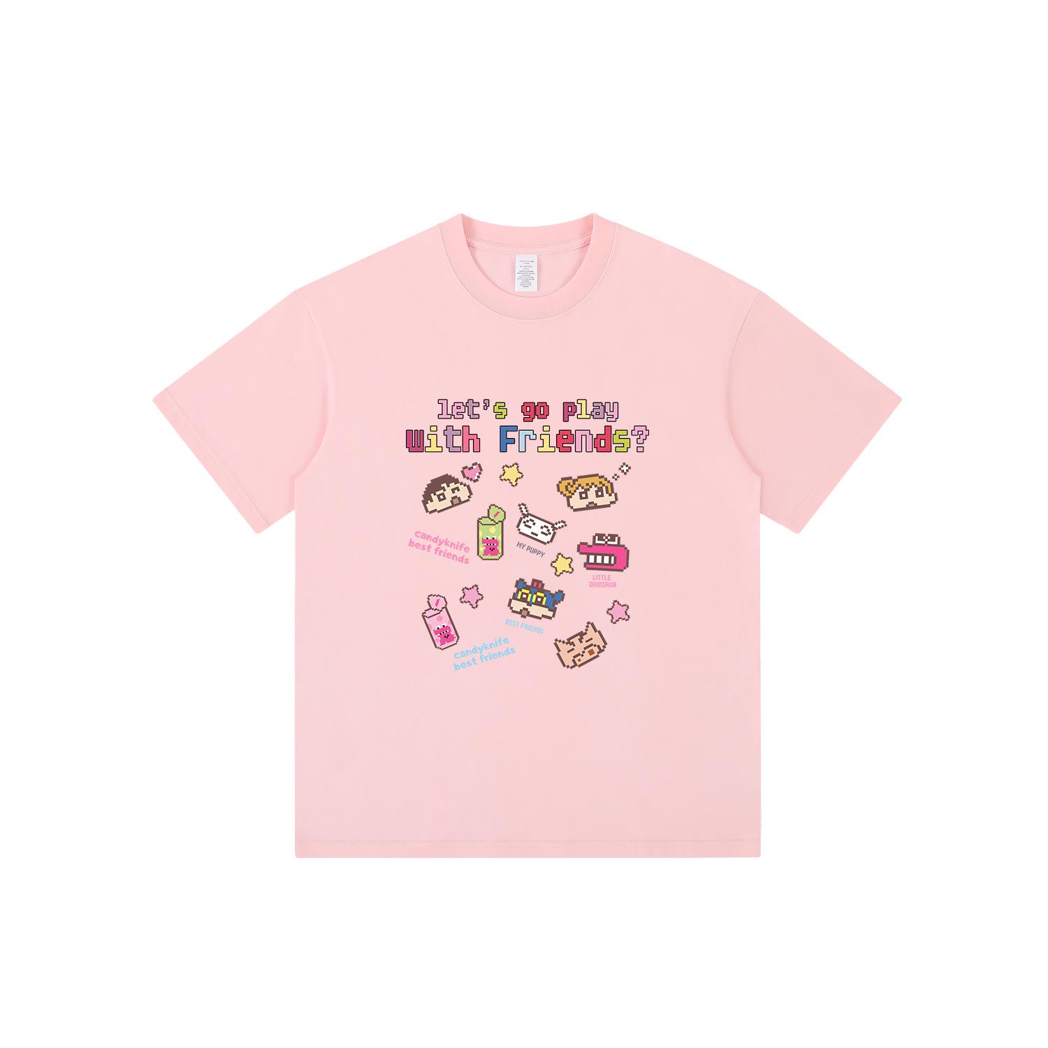 

Japanese Anime Print Cute Cartoon Short-Sleeve Cotton Loose Fit Couple T-Shirt L розовый