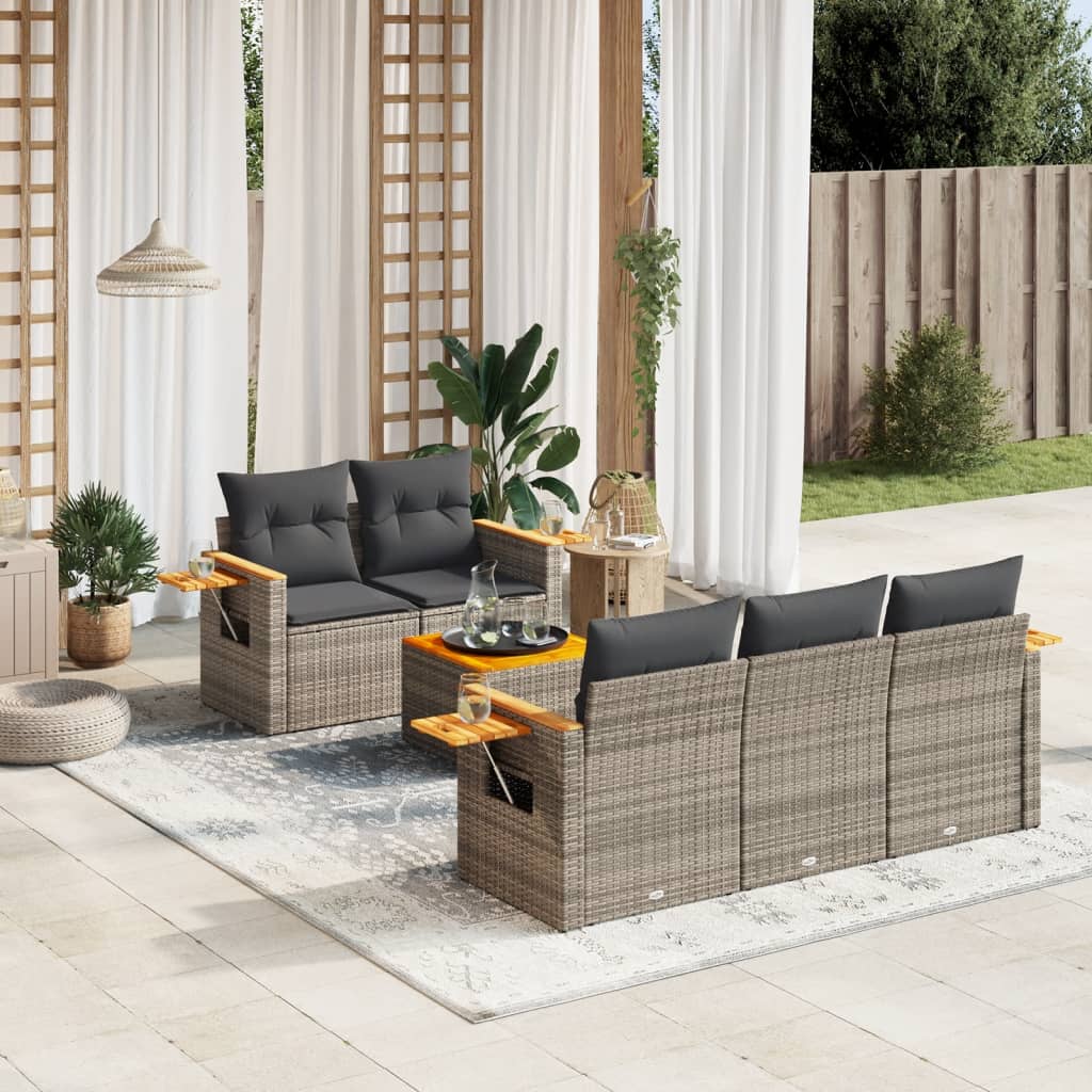 Vidaxl 6-Cz. Set di Mobili da Giardino con Cuscini, Grigio, Polyrattan
