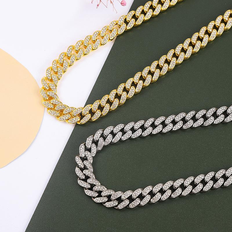 Hip Hop Ankle Chain Accessories, Alloy Lock, Rhinestone Watch Buckle, Full Diamond Chain, European and American Men's Necklace, Women's Oval Diamond