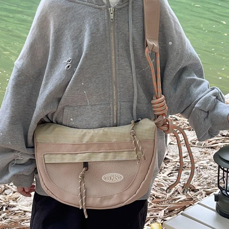 Square Grid Drawstring Childrens Shoulder Bag With Adjustable Strap Shoulder