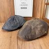 Yuppie Style Imitation Leather Old Forward Hat Retro Newsboy Beret Adjustment Buckle Design Daily Commuter Short Brim Hat