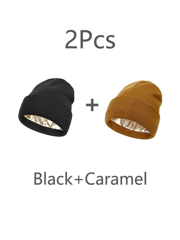 2Pcs Unisex Satin Lined Beanies Hat for Women&Men Winter 2Layer Ear Protect Warm Hiking Cycling Ski Cap Slouchy Cuffed Balaclava