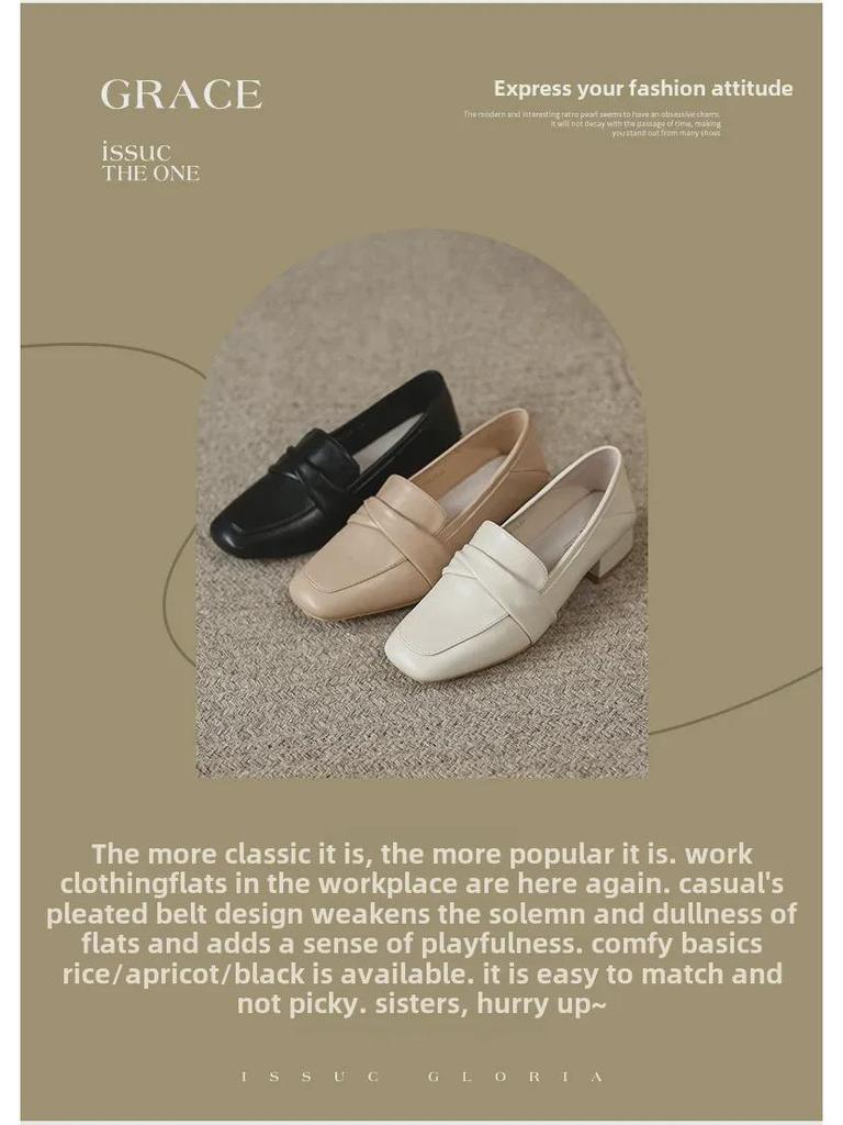 ZHR Women's Thick Heel Square Toe Loafers - Summer 2023 British Style Slip-on Leather Shoes