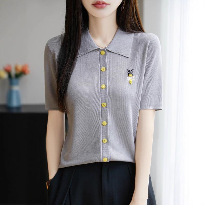 

Летняя новая женская модная короткая футболка с отложным воротником и короткими рукавами XL серый