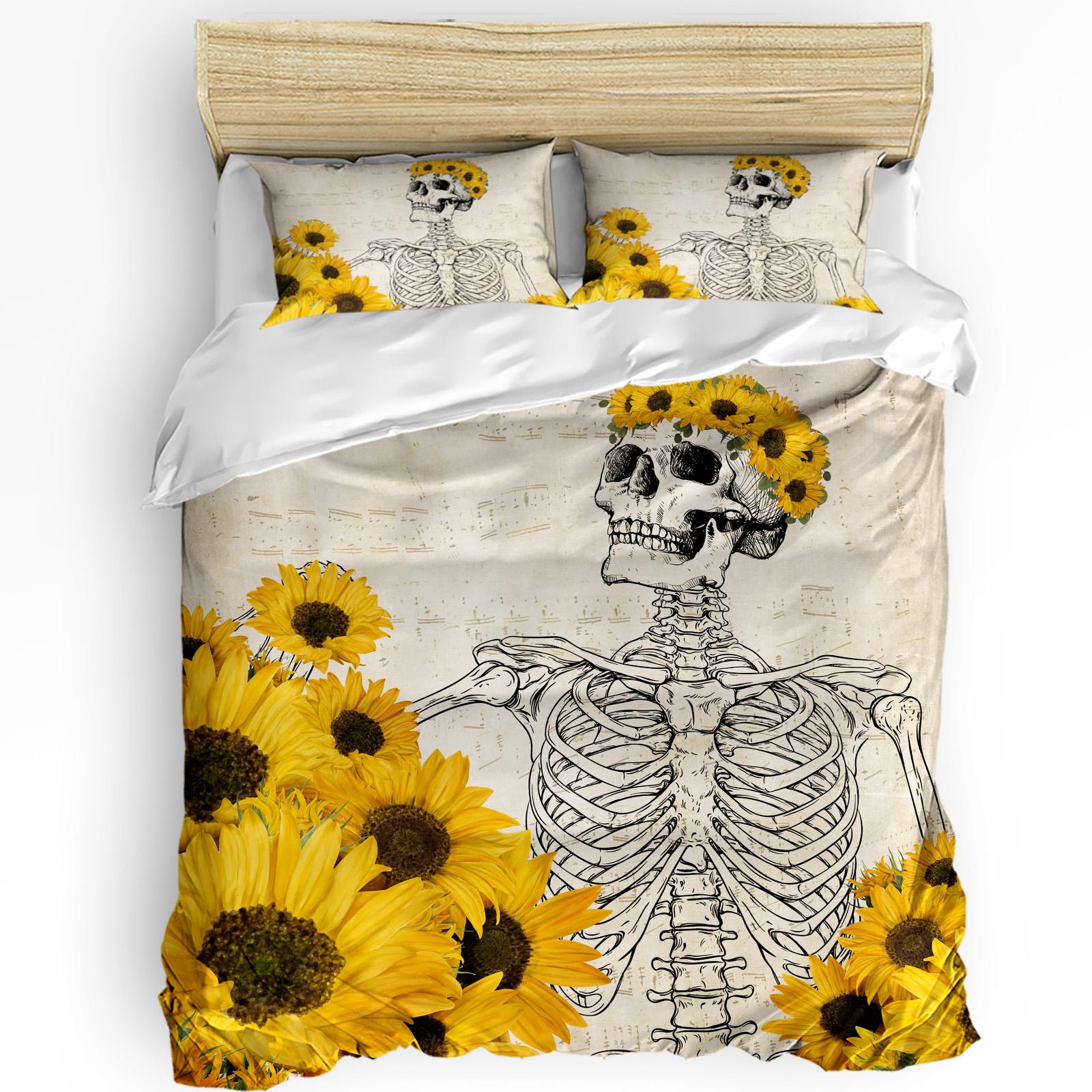

Soft Trendy Double Skull Rose Flower Retro With Pillow Case Custom 3pcs Bed Home Textile Quilt Comforter (quilt)-EU Single(135*200cm)3pcs