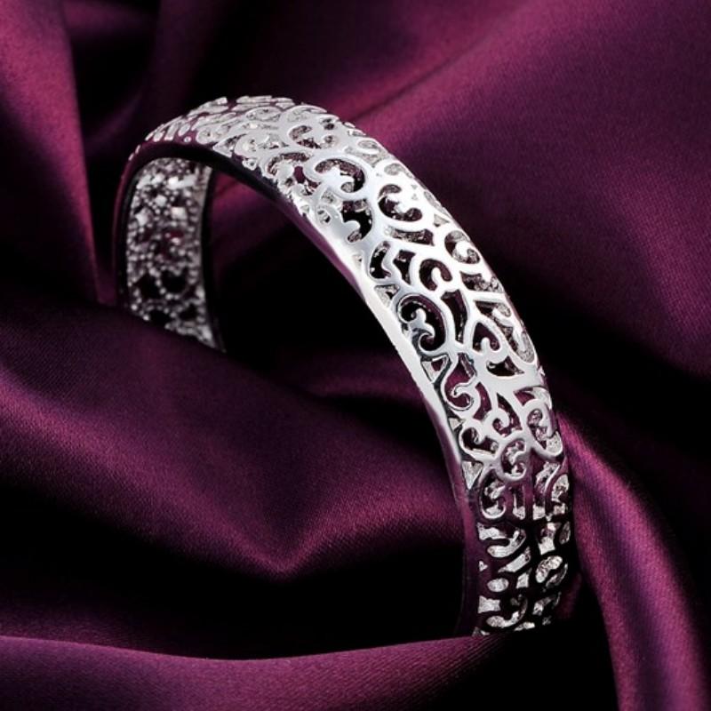 Fine 925 Sterling Silver Hollow Pattern Bangles Bracelets For Women Adjustable Fashion Luxury Jewelry Wedding Party Lady Gift