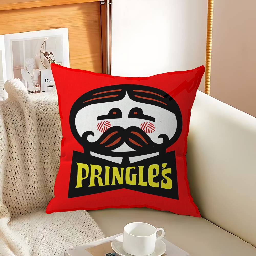 Classic Snack LOGO P-Pringles Pillow Covers Cartoon Sofa Decorative Home Double-sided Printing Short Plush Cute Cushion Cover