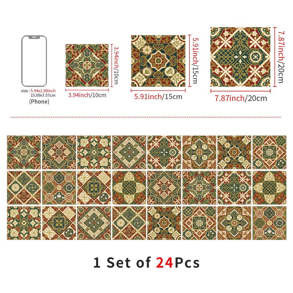 24 szt. Naklejki na płytki w stylu europejskim Kuchnia Samoprzylepne Odporne na olej Naklejki ścienne Wodoodporny Winyl Zdejmowalne Naklejki ścienne