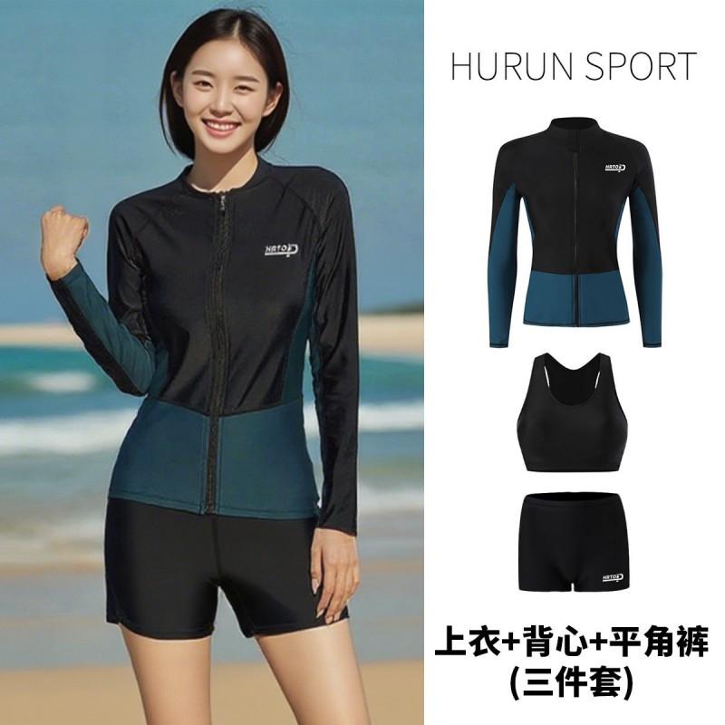 Unisex Long Sleeve Zipper Rash Guard Set With Pants UV Protection Quick Dry Surfing Snorkeling Swimming