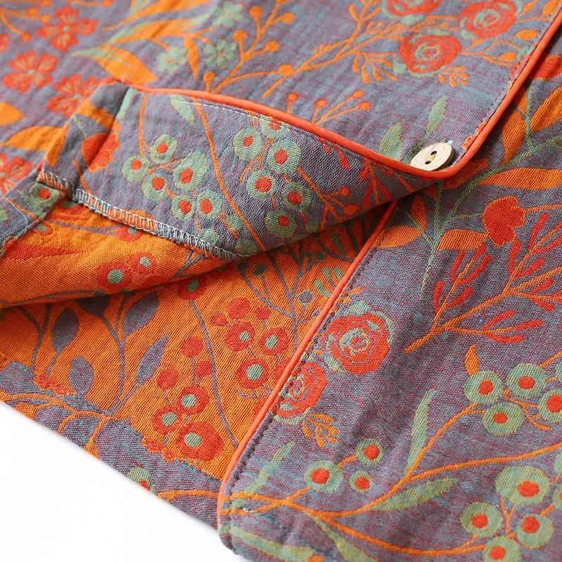 Vintage damepysjamas bomull langermede bukser nattøy Lapel cardigan Hjemmeklær Mykt fritidssett dame 2 stk.