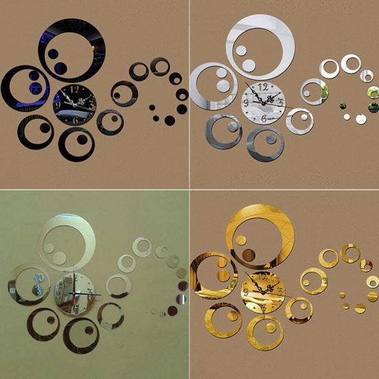 Circles 3D Modern Mirror Wall Clock Watches Stickers Decals Home Room DIY Decors