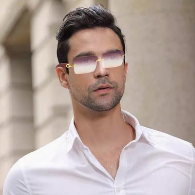 Rimless Rectangle Sunglasses Vintage Frameless Square Sunglasses for Men Women UV400 Protection Eyewear for Driving Travel Outdoors