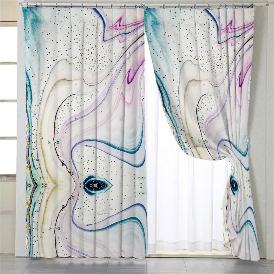 2 Panels Abstract Geometric Curtains Marble Texture Curtains for Bedroom Living Room Kitchen Window Floor-to-ceiling Windows